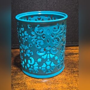 Blue Filigree Metal Pencil Cup Makeup Brush Holder